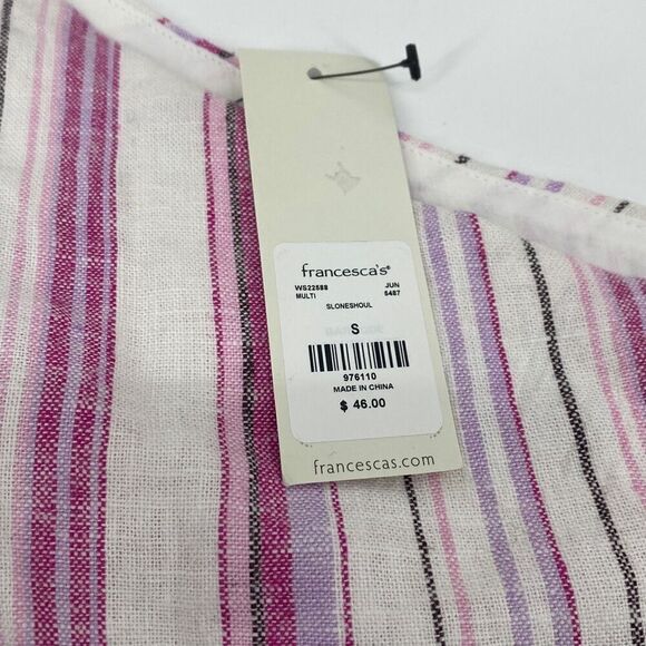 New Francesca's Slone One Shoulder Stripe Peplum Linen Blend Top Small - Picture 11 of 15